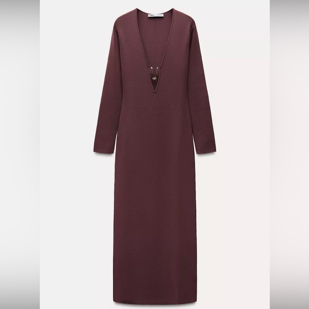 Zara knit Burgundy Dress with golden appliqué